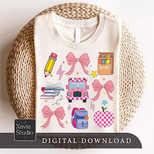 Back to School Coquette PNG Digital Design Download, School bus Png, Books png, Globe png, Flowers png, Girl school png, Pencil png designs