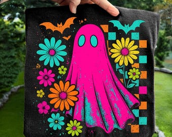 Trendy Neon Floral Ghost Halloween Png, Spooky Boo Ghost Coquette Png, Preppy Halloween Png, Halloween Checkered Ghost Png, Spooky Vibes Png