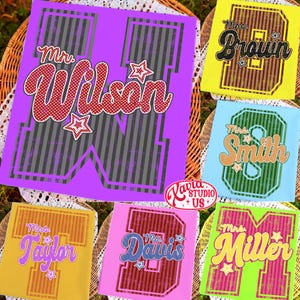 Custom Name Teacher png, Back To School Teacher Png, Striped School Png, School Teacher Trendy Png, Polka Dots Png, Teacher Appreciation
