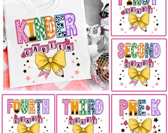 Retro Back to School PNG Bundle, Preppy Teacher First Day of School Shirt Design, Girly Neon Glitter Png Pre-k 1st/2nd/3rd/4th/5th Grade