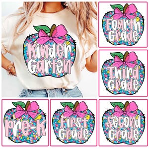 Preppy First Day of School PNG Bundle, Preppy Back to School Shirt Design, Coquette Teacher PNG, Retro Girly Pencil Apple,Back to School PNG