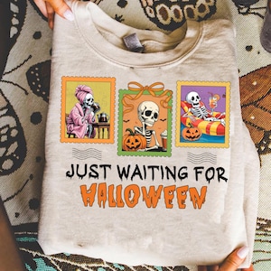 Just Waiting for Halloween Png, Summerween PNG, Skeleton Woman Summerween Png, Funny Spooky Summer Halloween PNG Design, Skeleton Summer Png