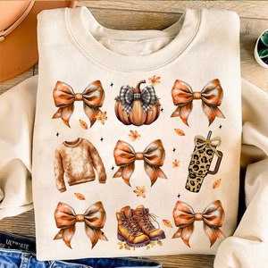 Retro Fall Basics Png, Retro Fall Pumpkin Bow Png, Fall Coquette Bow PNG, Fall Shirt Png, Autumn Girly Png, Girl Autumn Sublimation Design