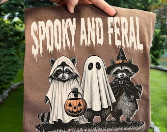 Retro Spooky And Feral Raccoon Png, Halloween Raccoon Png, Creepy Cute Raccoon Ghost Png, Feral Girl Shirt Design, Halloween Mama Shirt Png