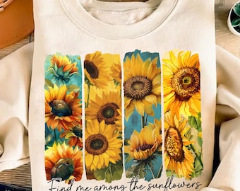 Find Me Among the Sunflowers PNG, Boho Floral Png, Retro Summer Png, Spring Floral Png, Girly, Preppy, Brushstroke Png, Trendy Wildflowers