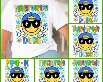 Preppy Back to School Boys PNG Smiley Checkered Bundle, Kindergarten Kid Design, First Day PNG, Pre-K to Fourth Grade Png, School Boys File