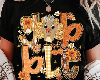 Gobble Turkey Thankful PNG, Floral Thanksgiving Gobble Coquette PNG, Fall PNG, Faux Glitter Png, Trendy Png, Girly Autumn Png, Thanksgiving