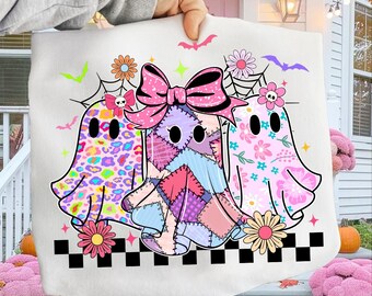 Trendy Preppy Whimsical Floral Leopard Pumpkin Ghost PNG, Halloween Girly Ghost, Coquette Grandmillenial Ghosts PNG, Ditsy Flower Fall Png