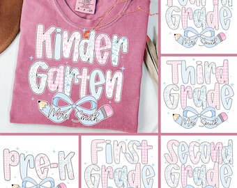 Preppy Back To School PNG-bundel Coquette Potloodstrik Cijfers Kleuterschool Pre-K 1e 2d 3d 4e 5e 6e 7e 8e Doodle handgetekende leraar