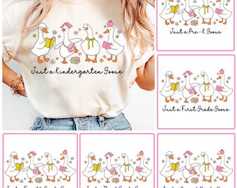 Paquete PNG de ganso de regreso a clases, diseño de camiseta para el primer día de clases de maestra coqueta, sublimación floral preppy, preescolar, 1.º, 2.º, 3.º y 4.º grado