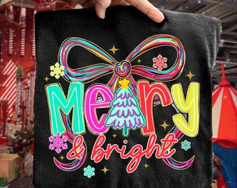 Merry and Bright Coquette Bow Png, Preppy Christmas Brushstroke Png, Merry Christmas png, Xmas png, Bow Christmas Tree Png, Christmas Png