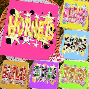 Custom Mascot Neon Striped PNG, School Spirit Design, Neon Test Day PNG, Floral Varsity Letters, Back To School Sublimation, Test Day image 1