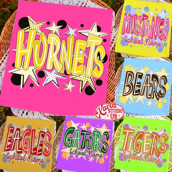 Custom Mascot Neon Striped PNG, School Spirit Design, Neon Test Day PNG, Floral Varsity Letters, Back To School Sublimation, Test Day