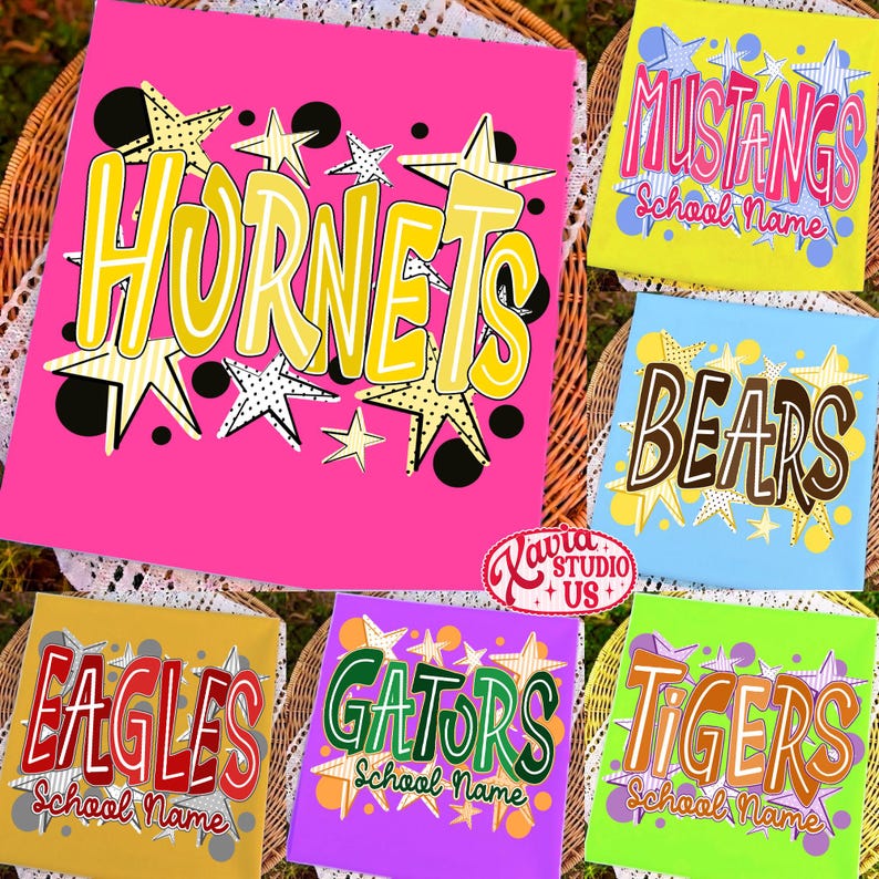 Custom Mascot Neon Striped PNG, School Spirit Design, Neon Test Day PNG, Floral Varsity Letters, Back To School Sublimation, Test Day image 1