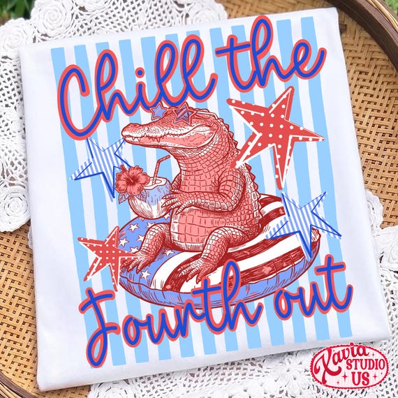 Chill The Fourth Out Png, Alligator Summer Patriotic Design 4th Of July Trendy Graphic, Patriotic Summer Pool Float Drinking Design