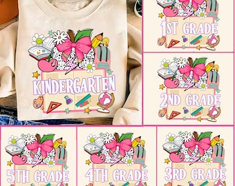 Retro Back To School Png-Bundle, Erster Schultag Png, Retro Kindergarten Png, Kokett Bleistift, erste / zweite / dritte Klasse Designs, Lehrer Png