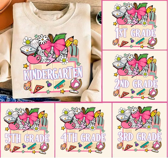 Retro Back To School Png Bundle, First Day Of School Png,Retro Kindergarten Png,Coquette Pencil,First/second/third Grade Designs,Teacher Png