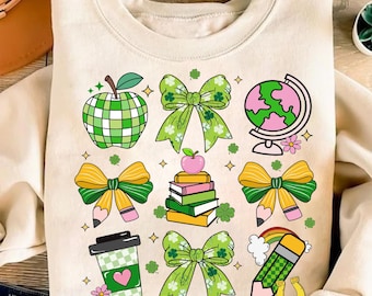 Coquette Patrick's Day Teacher Png, One Lucky Teacher Shirt Design, Patrick Day PNG, Shamrock Lucky Bow Png, Trendy Patrick's Day Teacher