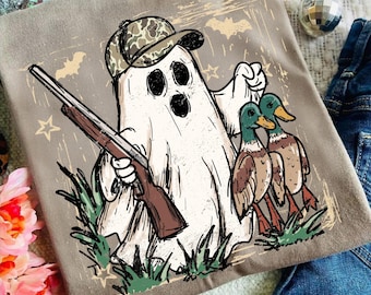 Retro Camouflage Duck Hunting Ghost Png, Funny Halloween Hunter Png, Spooky Camo Ghost With Mallard Png, Trendy Hunting Season Png