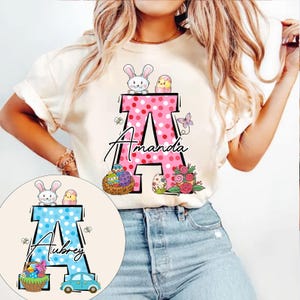 Letra de garabato de conejito de Pascua en formato PNG, agregue su propio nombre, diseño de nombre personalizado para camisas familiares y para niños, diseño de primavera, diseño personalizado
