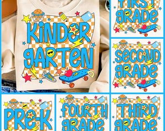 Back to School for Boys PNG Bundle, Cool Skateboard Lightning PNG, Retro Back to School Boys PNG, Pre-k to 4th Grade,Kindergarten Kid Design