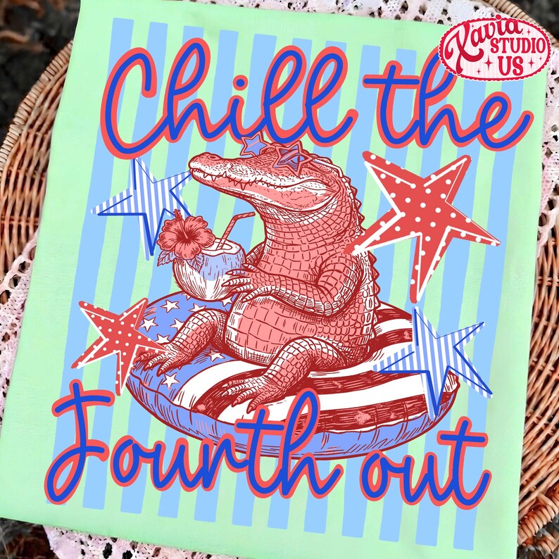 Chill The Fourth Out Png, Alligator Summer Patriotic Design 4th Of July Trendy Graphic, Patriotic Summer Pool Float Drinking Design