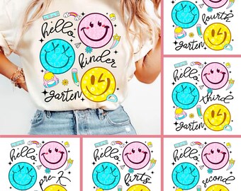 Pacote de volta às aulas em PNG, Olá, jardim de infância, pré-escola, 1º, 2º, 3º, 4º e 5º anos, PNG, Coquette, primeiro dia, professora desenhada à mão, menina, smiley
