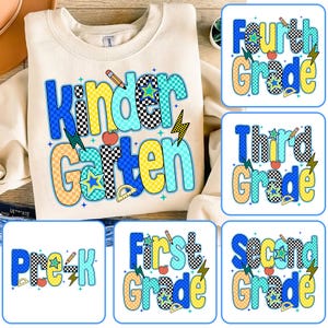 Back to School For Boys PNG Bundle, Kindergarten Dude Png, First Day Png, First/Second/ Third Grade, School Boy Sublimation, Checkered