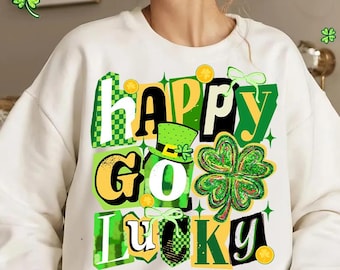 Happy Go Lucky Png, St Patricks Day Png, Lucky Png, Checkered Letters Png, Shamrock Png, St Pattys Design, Retro St Patricks Png, Trendy Png