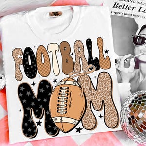 Football Mom PNG, Retro Checkerboard Leopard Star Print PNG, Game Day Sublimation Design, Sport Mama Digital Download Shirt PNG