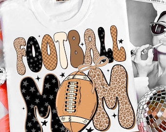 Football Mom PNG, Retro Checkerboard Leopard Star Print PNG, Game Day Sublimation Design, Sport Mama Digital Download Shirt PNG