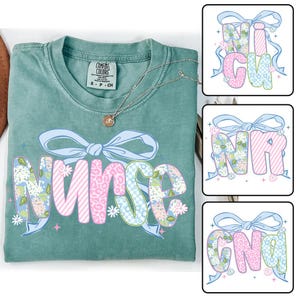 Adrette Krankenschwester Blau Blumen Bogen PNG Bundle, Boho CNA Nicu RN Sublimationsdesign, Girly Kokette Bogen Trendy Krankenschwester Life Shirt Clipart