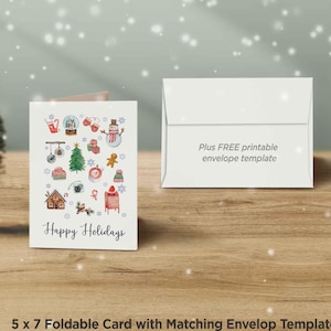 Cartão de boas festas para imprimir, cartão de férias para imprimir, cartão de férias de Natal em aquarela, cartão de férias em branco com envelope, download digital