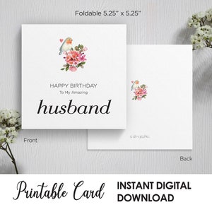 Cartão de Feliz Aniversário para Imprimir, Feliz Aniversário para Meu Marido Incrível, Quadrado Dobrável, Para Marido, Para Ele, Cartão de Aniversário, Download Digital