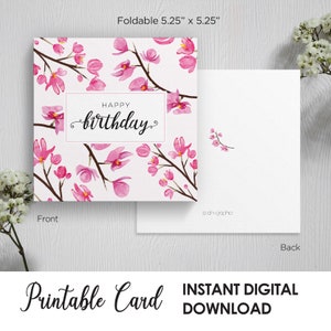 Carte de joyeux anniversaire imprimable, carte de voeux, jolie fleur, carte meilleur ami, carte d'anniversaire pour maman ou grand-mère, pour elle, téléchargement numérique