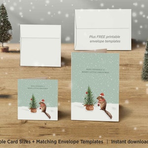 Cartão de Natal para impressão, cartão de animal de inverno, cartão de Natal de esquilo, cartão de felicitações em branco, cartão de floresta, download digital