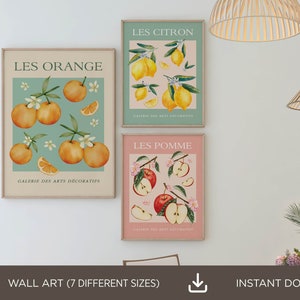 Fruit Market Set of 3 Kitchen Printable Wall Art, Oranges Apples Lemons Wall Art, Fruit Print,Botanical Print,Kitchen Decor Digital Download