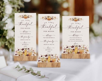 Thanksgiving Place Card Template, Wildflower Pumpkin Thanksgiving Prayer Card, Thanksgiving Dinner Name Cards,  Download, Edit with Corjl