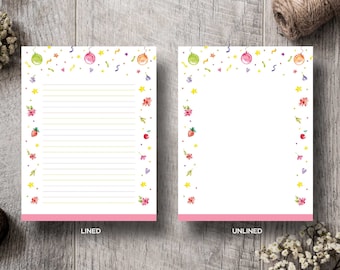 Birthday Balloons Stationery: Printable Lined/Unlined Writing Paper (Digital Download)