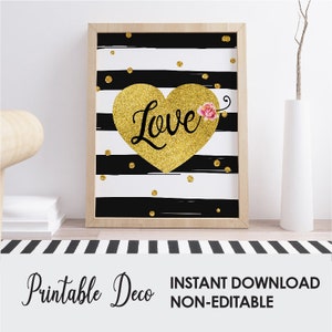 Printable Love Wall Art, Love Wall Decor, Valentines Day Gift, Party Decor, Black And Gold, Printable Wall Art,Wedding Gift,Instant Download
