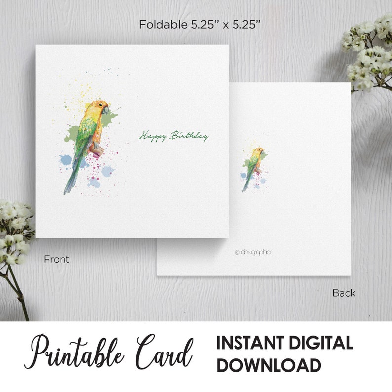 printable happy birthday card greeting card watercolor bird etsy