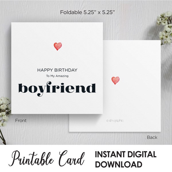 Happy Birthday To My Amazing Boyfriend, Printable Boyfriend Birthday Card, Fiancé Birthday Card,  Square Birthday Card, Digital Download