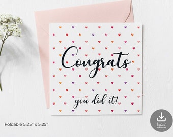 Printable Congratulations Card, You Did It Card, Proud Congratulations, You've Passed, New Job, Well Done, Passed Exams, Digital download