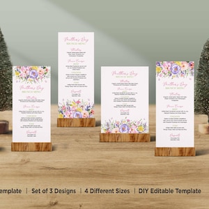 Editable Pink Flower Menu Template,Printable Pink Flower Brunch, Lunch or Dinner Menu, Mother&#39;s Day Brunch Decor, Edit with Corjl