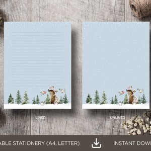 Papel de carta para imprimir con motivos navideños, papel de carta para el invierno, cartas navideñas, papelería estética, papelería descargable