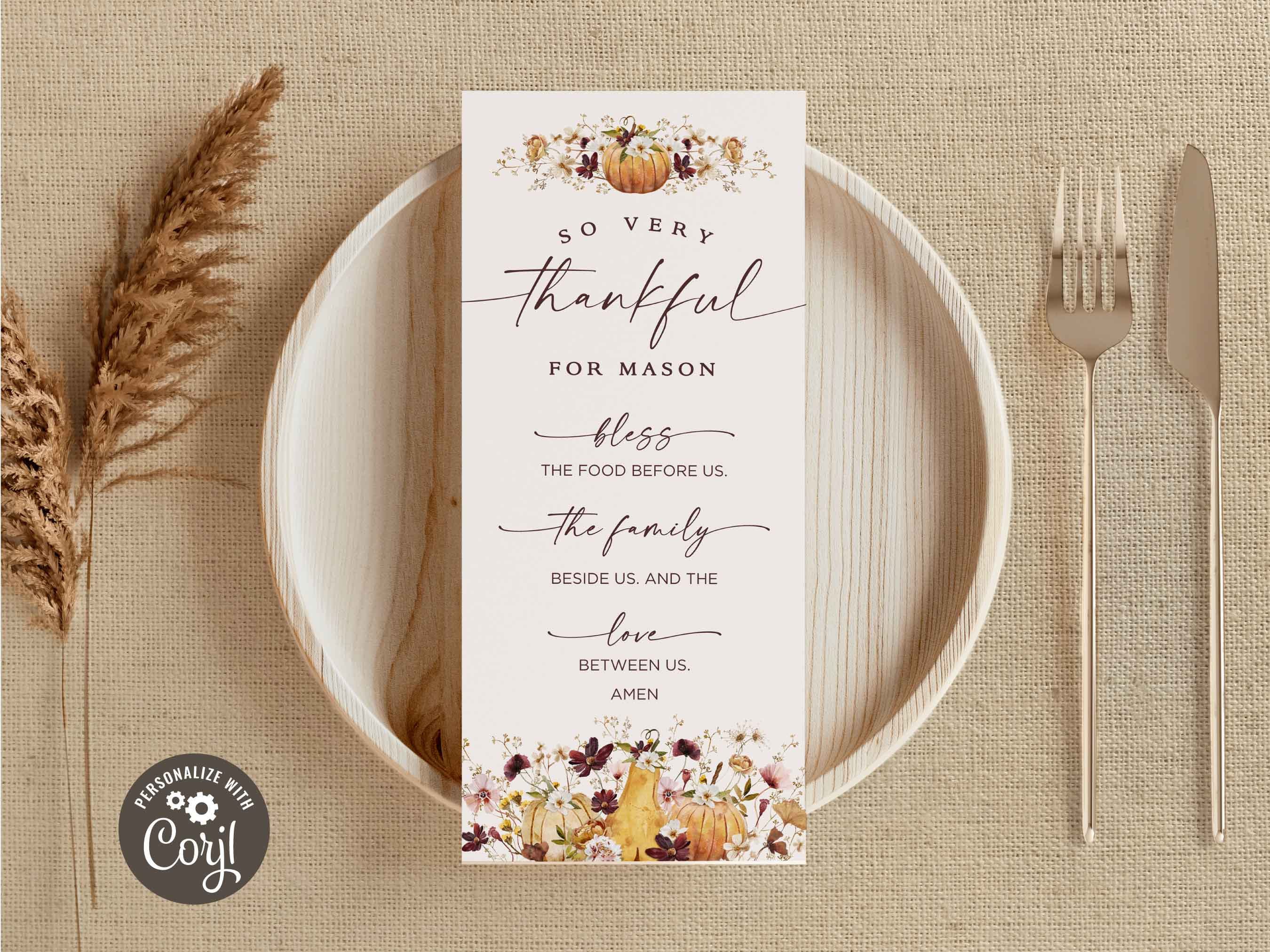 Thanksgiving Place Card Template, Wildflower Pumpkin Thanksgiving