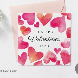 Tarjeta imprimible de feliz día de San Valentín, tarjeta de notas de San Valentín, tarjeta cuadrada plegable, tarjeta de felicitación de San Valentín para él y para ella, descarga digital