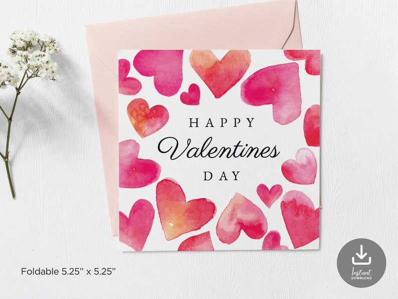Printable Happy Valentine's Day Card, Valentines Note Card, Square ...