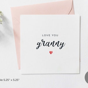 Tarjeta imprimible Feliz Día de la Madre Te amo abuela, Tarjeta sencilla cuadrada para el Día de la Madre para la abuela, Tarjeta del Día de la Madre para la abuela, Descarga digital