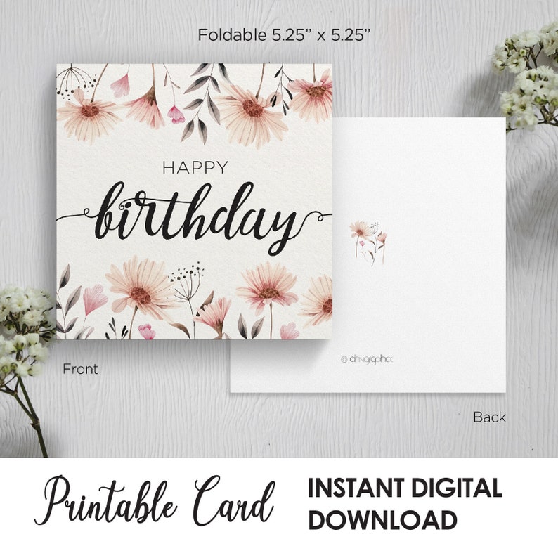 printable happy birthday card greeting card floral card etsy